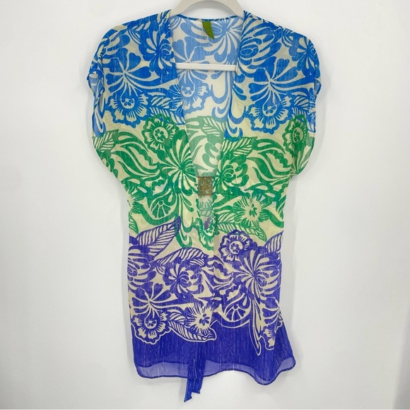 Becca by Rebecca Virtue blue green and purple swim cover up S/M - Picture 1 of 5